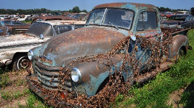 The owner of the dealership wouldn't sell trade-ins or the previous year's model once the new ones came out, keeping most of the old inventory outside. He closed his dealership in 1996 and is just now selling off his collection.